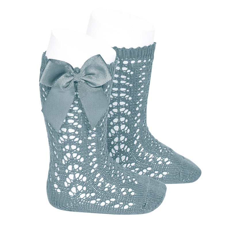 Condor Perle Openwork Knee Socks With Bow Dry Green Size 3