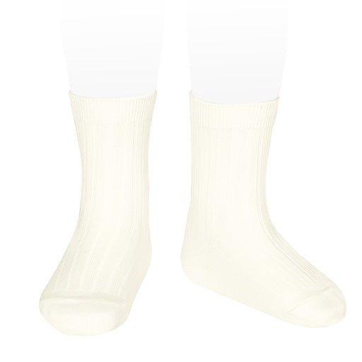 Condor Short Socks Ribbed Cotton Cream Size 6