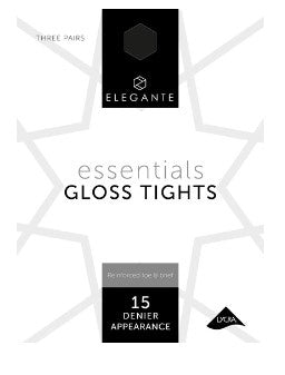 Elegante Essential Black Gloss Tights 15 Denier Reinforced Toe Black Extra Large 3pk