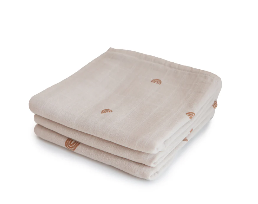 Organic Cotton Muslin Cloths Rainbow 3pk