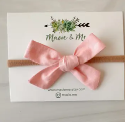 Macie n Me Baby Pink Hand Tied Pigtail Bows 1 Bow on Headband