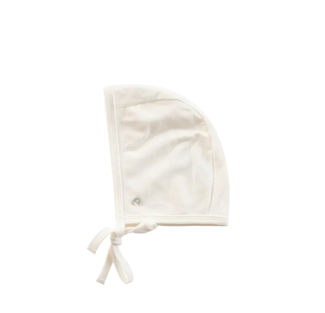 Kipp Baby White Cotton Bonnet Stone 3M