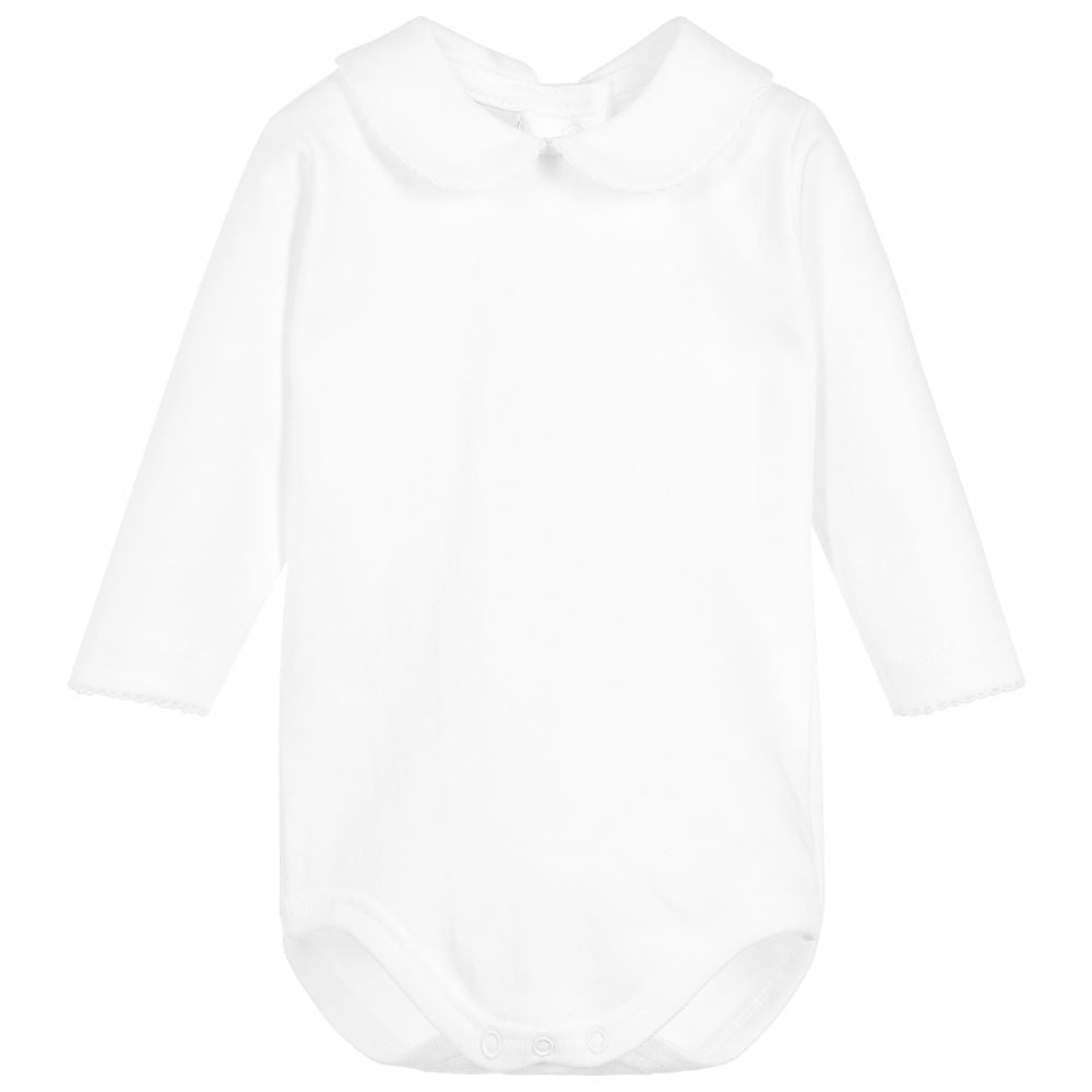 Babidu Long Sleeve Bodysuit Peter Pan Collar White NB