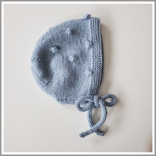 Handknit Baby Bobble Stitch Bonnet Ice Blue 0-3mo