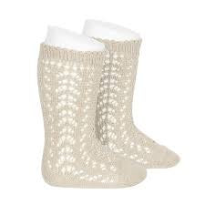Condor Perle Openwork Knee Socks Linen Size 0
