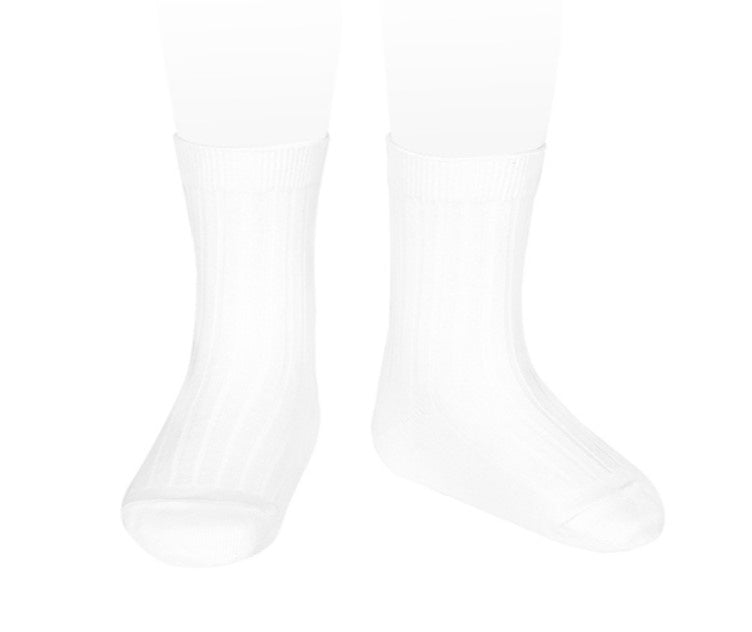 Condor Short Socks Ribbed Cotton White Size 2
