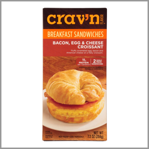 Cravn Flavor Breakfast Sandwiches Bacon Egg Cheese Croissant 7.2oz