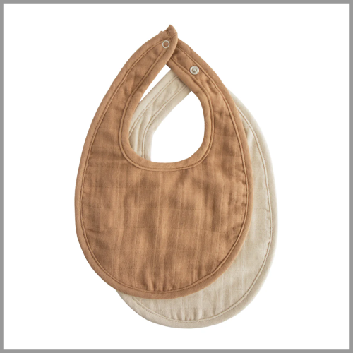 Mushie Muslin Bibs Tan and Fog 2pk