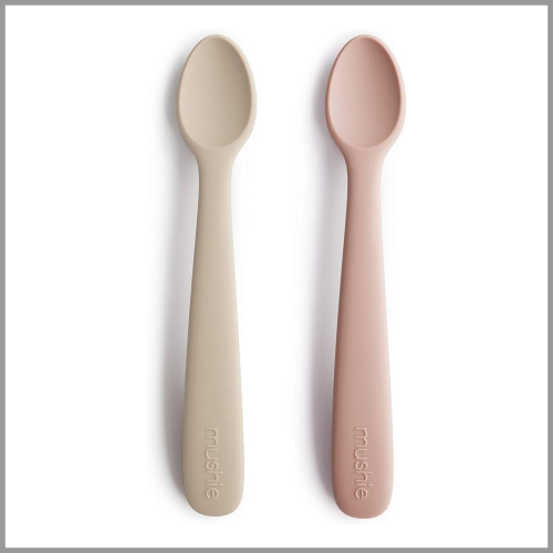 Mushie Silicone Feeding Spoons Blush Shifting Sand 2pk