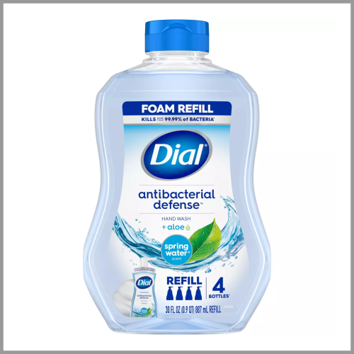 Dial Hand Soap Foam Refill Antibacterial Defense Aloe Spring Water 30oz