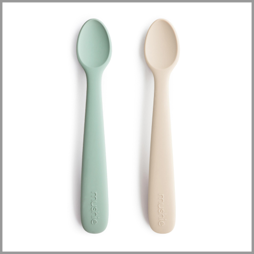 Mushie Silicone Feeding Spoons Cambridge Blue Shifting Sand 2pk