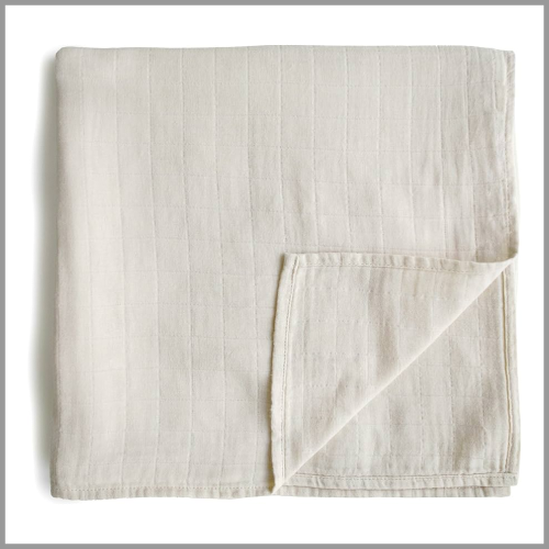 Mushie Organic Cotton Swaddle Blanket Fog 47inx47in