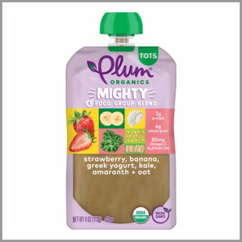 Plum Organics Mighty Strawberry Banana Greek Yogurt Kale Amaranth Oat 4oz