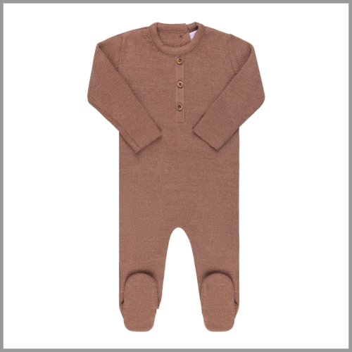 Bon Knit Knit Button Footie Cinnamon 0-3mo