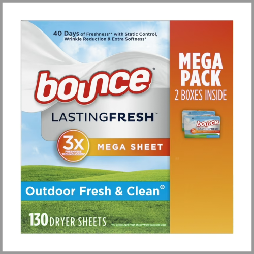 Bounce Mega Dryer Sheets Lasting Fresh Multi Pack 130pk