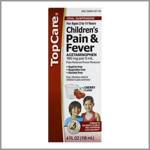 TopCare Childrens Pain Fever Oral Acetaminophen Dye Free Cherry 4oz