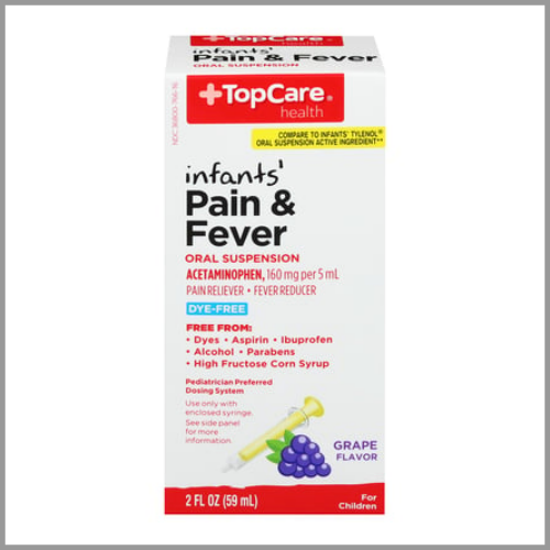 TopCare Childrens Pain Fever Oral Acetaminophen Dye Free Grape 2floz