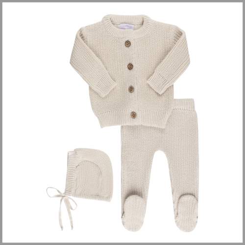 Bon Knit Baby Cardigan Footie Gift Set Beige 3-6mo