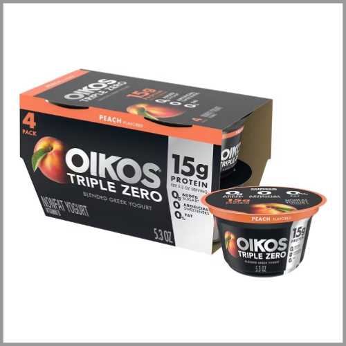 Oikos Greek Yogurt Triple Zero Peach 5.3oz 4pk