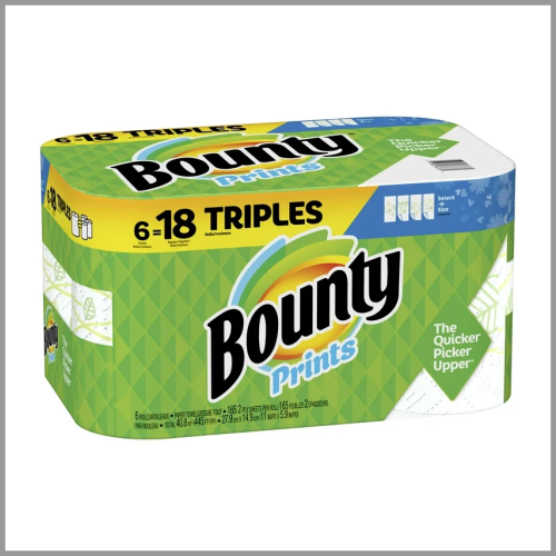 Bounty Paper Towels Prints Motifs Triple Rolls 6pk