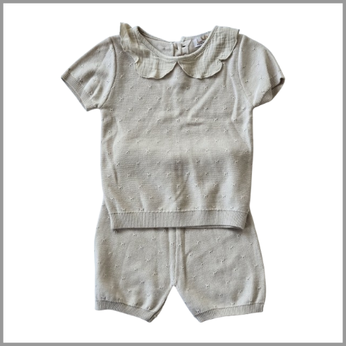 Knit Set Shorts with Gauze Collar Dark Almond 12mo