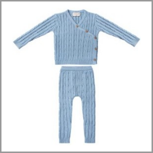 Zeebra Kids Cable Knit Wrap Set Dusty Blue 12mo