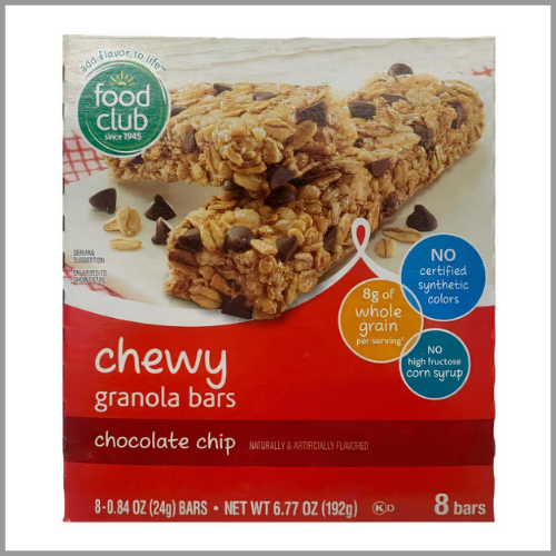 Food Club Granola Bars Chewy Chocolate Chip 8pk