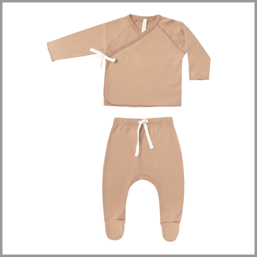 QM Wrap Top and Footed Pant Set Blush 3-6mo