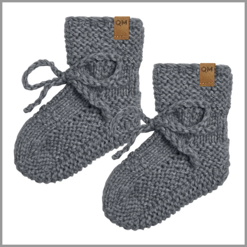 QM Knit Booties Navy Heathered 0-3mo