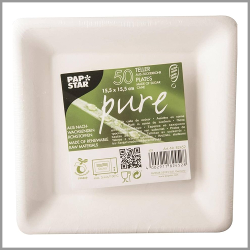 Papstar Pure Plates Square White 15.5x15.5cm 50ct