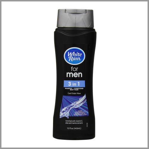 White Rain Men 3 in 1 Shampoo Conditioner Body Wash Cool Ocean Wave 15oz