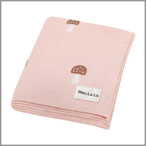 Bleu La La Cotton Swaddle Baby Blanket Mushroom Pink