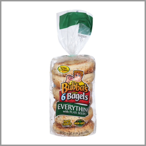 Bubbas Sliced Bagels Everything with Flax Seeds 6ct