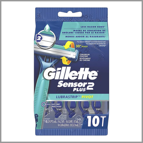 Gillette Mens Disposable Razors Sensor2 Plus Lubrastrip Pivot 10pk