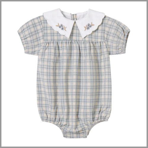 One Piece Plaid Bubble with Embroidered Collar 9m