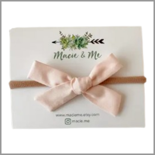 Macie n Me Hand Tied Pigtail Bow on Headband Blush