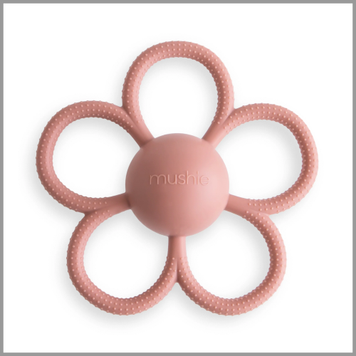 Mushie Rattle Teether Daisy Dusty Rose