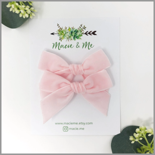 Macie n Me Velvet Pigtail Bows Light Pink