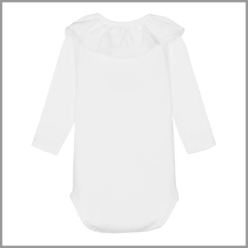 Babidu Long Sleeve Bodysuit Ruffle Collar White 6mo