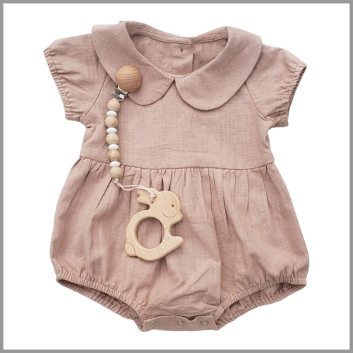 Olive and Cradle Linen Romper Short Sleeve Allie Light Dusty Pink 6 to 12m