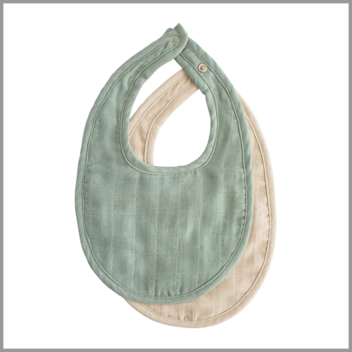 Mushie Muslin Bibs Roman Green and Fog 2pk