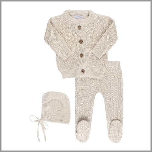 Bon Knit Baby Cardigan Footie Gift Set Beige 0-3mo