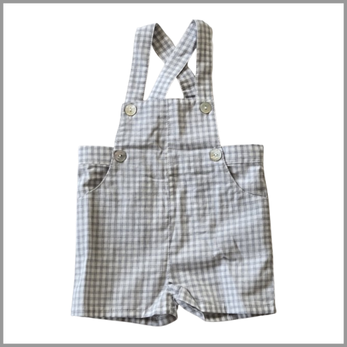 One Piece Low Cut Overalls Gingham Grey 18mo