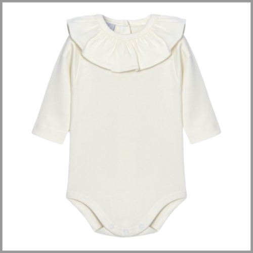 Babidu Long Sleeve Bodysuit Ruffle Collar Natural 1mo