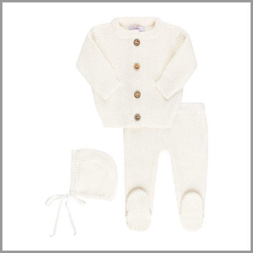 Bon Knit Baby Cardigan Footie Gift Set Off White 3-6mo