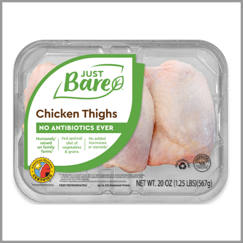 Just Bare Bone In Skinless Chicken Thighs 1.25lb