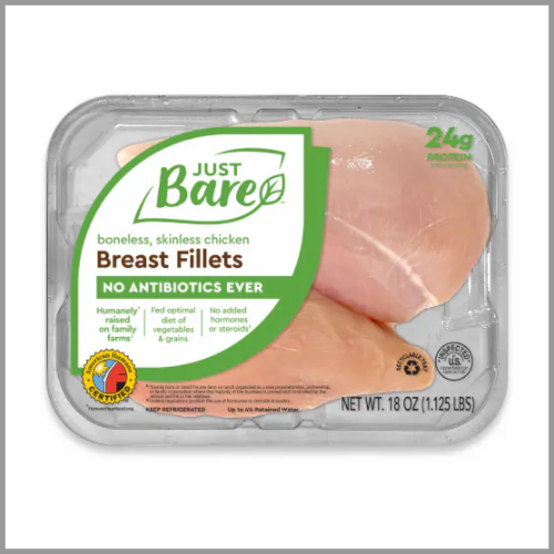 Just Bare Boneless Skinless Chicken Breast 18oz