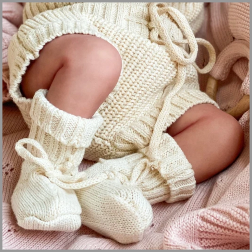 Olive and Cradle Baby Knit Booties Cotton Cream NB-2mo