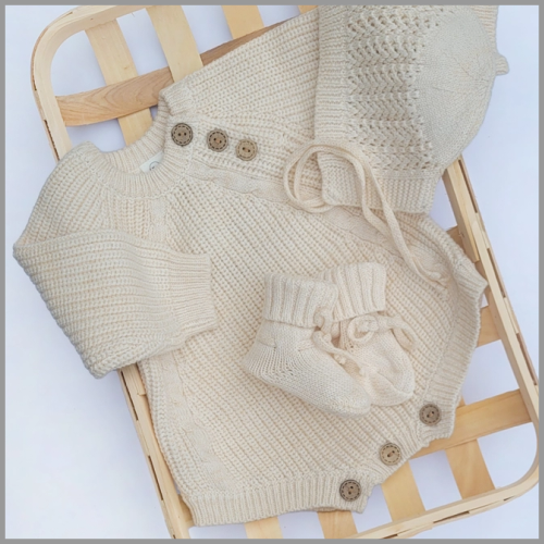 Olive and Cradle Baby Knit Romper Elliot Light Rice 3-6mo