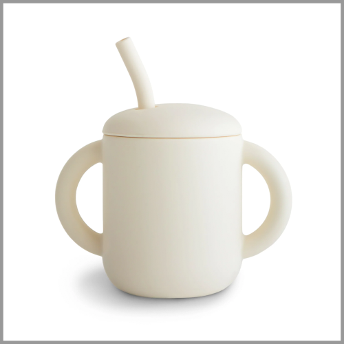 Mushie Silicone Training Cup with Straw Ivory